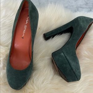 Via Spiga Dark Green Suede Heels 6 1/2